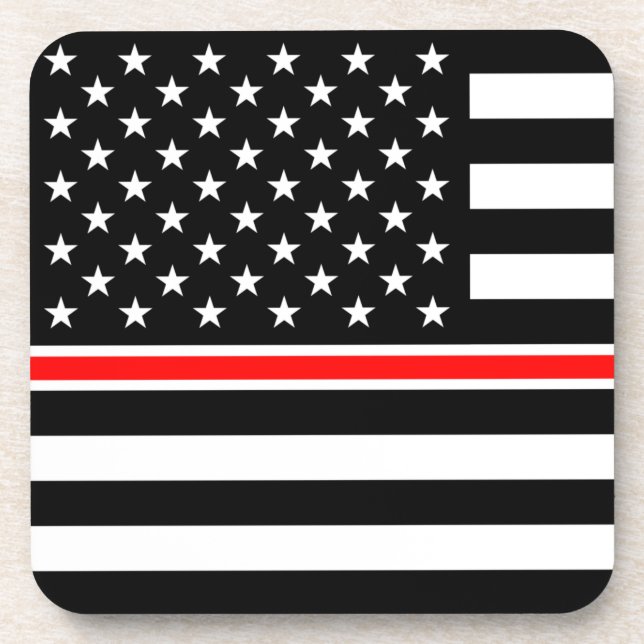 Thin Red Line Firefighters Heroes American Flag Coaster (Front)
