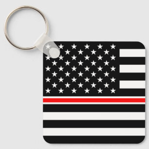 Thin Red Line Firefighters Heroes American Flag Key Ring