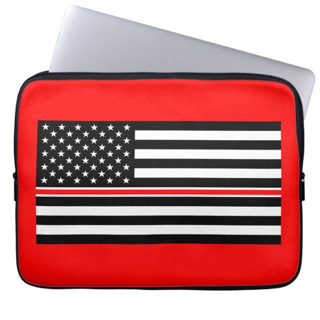Thin Red Line Firefighters Heroes American Flag Laptop Sleeve (Front)