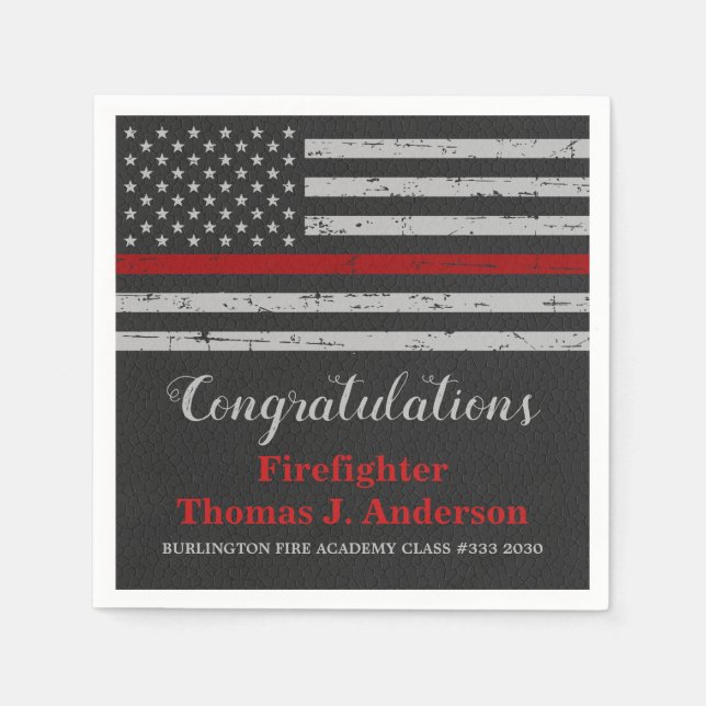 Thin Red Line Fireman Firefighter Graduation Napkin (Front)