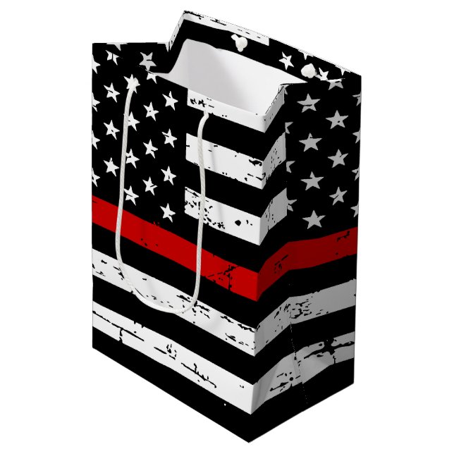 Thin Red Line Fireman Flag Firefighter    Medium Gift Bag (Front Angled)