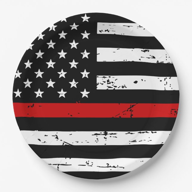 Thin Red Line Fireman Flag Firefighter  Paper Plate (Front)
