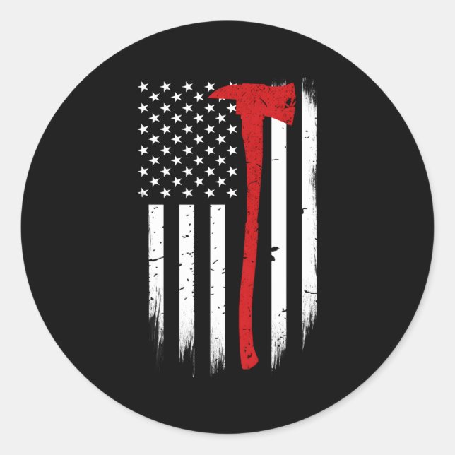 Thin Red Line Flag Axe Firefighter Support Classic Round Sticker (Front)