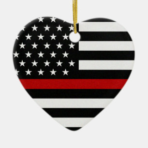 Thin Red Line Flag Ceramic Tree Decoration
