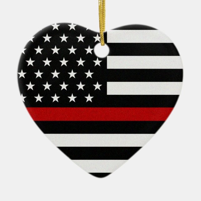 Thin Red Line Flag Ceramic Tree Decoration (Front)