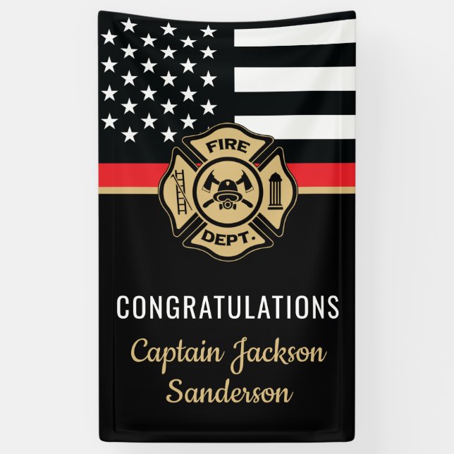 Thin Red Line Flag Congrats Firefighter Retirement Banner (Vertical)