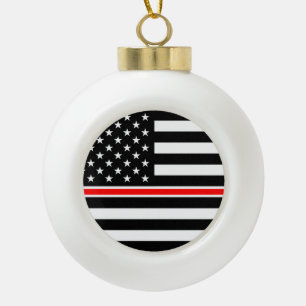 Thin Red Line Flag: Firefighter Hero Memorial Ceramic Ball Christmas Ornament