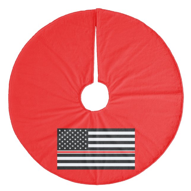 Thin Red Line Flag: Firefighter Hero Memorial Fleece Tree Skirt (Front)