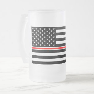 Thin Red Line Flag: Firefighter Hero Memorial Frosted Glass Beer Mug