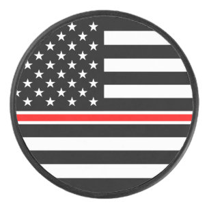 Thin Red Line Flag: Firefighter Hero Memorial Hockey Puck