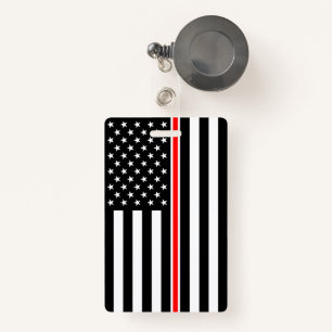 Thin Red Line Flag: Firefighter Hero Memorial ID Badge