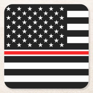 Thin Red Line Flag: Firefighter Hero Memorial Square Paper Coaster