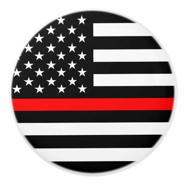thin red line flag fireman firefighter usa united ceramic knob (Front)
