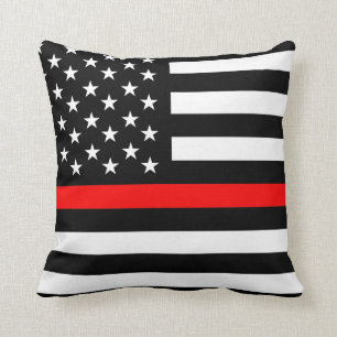 thin red line flag fireman firefighter usa united cushion