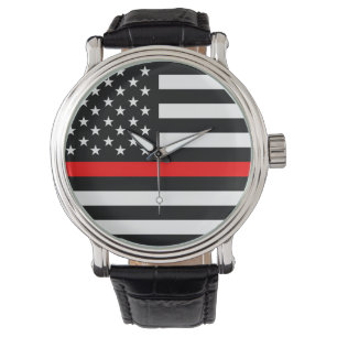 thin red line flag fireman firefighter usa united watch