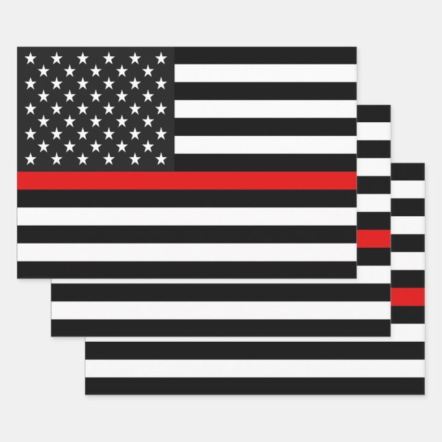 Thin Red Line Flag of the USA Wrapping Paper Sheet (Set)