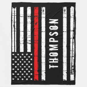 Thin Red Line Flag Personalised Firefighter Fleece Blanket