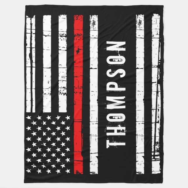 Thin Red Line Flag Personalised Firefighter Fleece Blanket (Front)