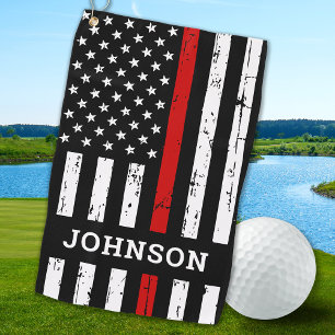 Thin Red Line Flag Personalised Name Firefighter Golf Towel