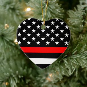 Thin Red Line Flag (United States) Ceramic Tree Decoration
