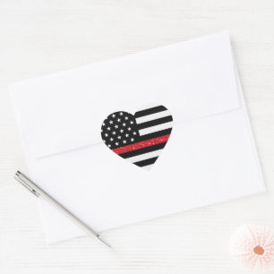 Thin Red Line Glitter Flag Heart Sticker