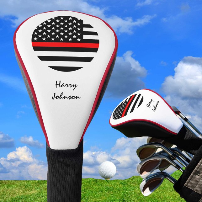 Thin RED Line & Golf USA flag Monogrammed Golf Head Cover (Creator Uploaded)