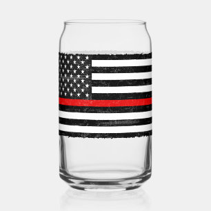 Thin Red Line Grungy American Flag Can Glass