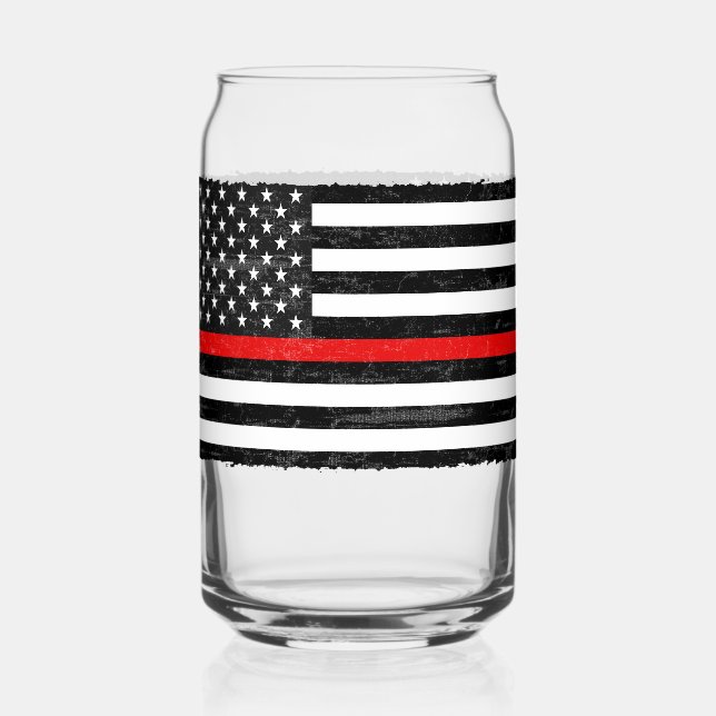 Thin Red Line Grungy American Flag Can Glass (Front)