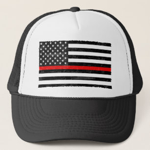 Thin Red Line Grungy American Flag Trucker Hat