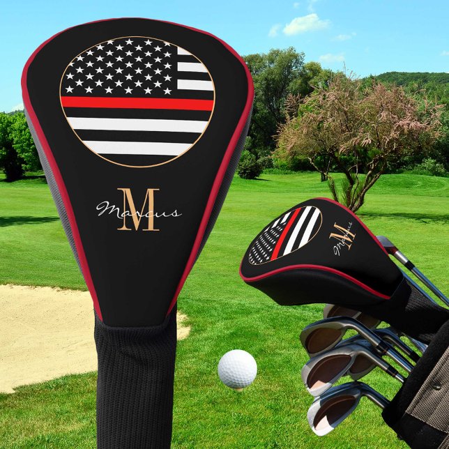 Thin Red Line Monogrammed & Golf USA flag Golf Head Cover (Creator Uploaded)