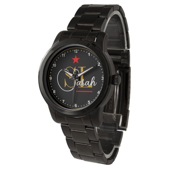 Thin Red Line - Monogrammed Name & Signature Watch (Angled)