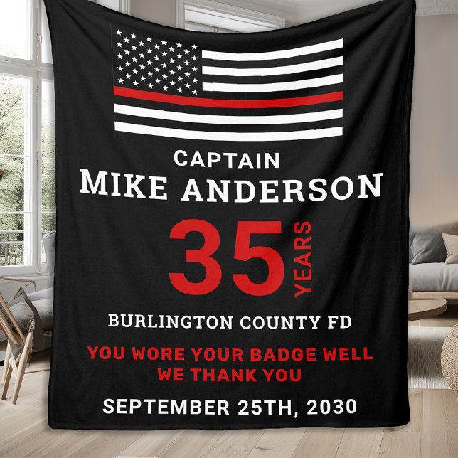 Thin Red Line Personalised Firefighter Retirement Fleece Blanket (Creator Uploaded)