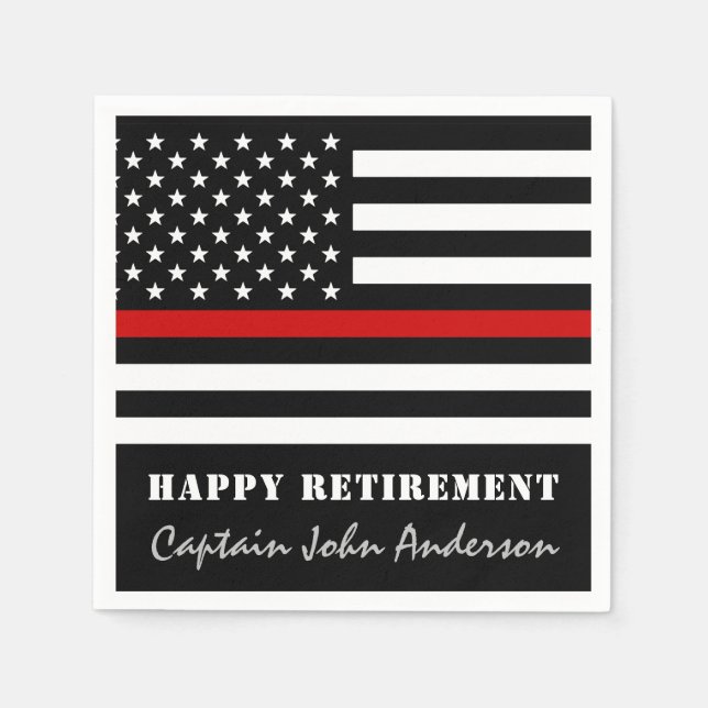 Thin Red Line Personalised Firefighter Retirement Napkin (Front)