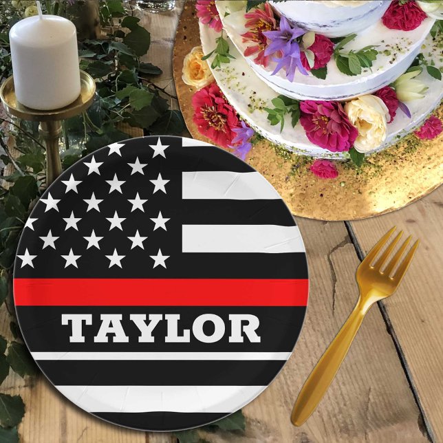 Thin Red Line plate, USA personalised Fireman flag Paper Plate (Creator Uploaded)