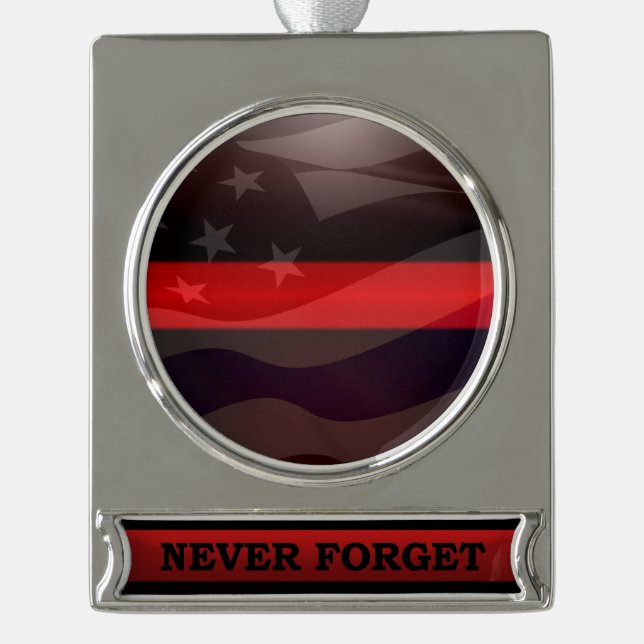 Thin Red Line Salute Flag Silver Plated Banner Ornament (Front)