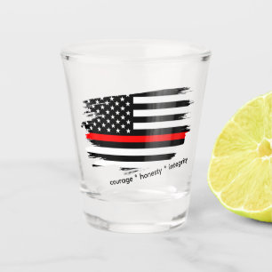 Thin Red Line Shot Glass, American Flag, Fireman Glass