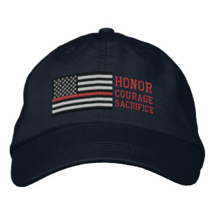 Thin Red Line US Flag Honour Courage Sacrifice Embroidered Hat