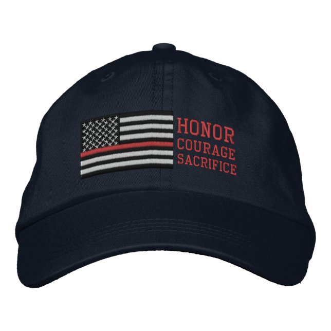 Thin Red Line US Flag Honour Courage Sacrifice Embroidered Hat (Front)