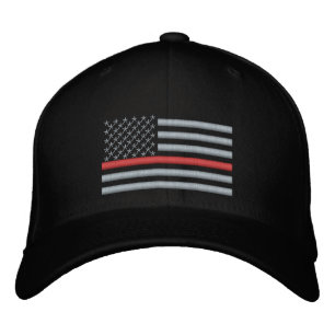 Thin Red Line US Flag in Silver Embroidered Hat