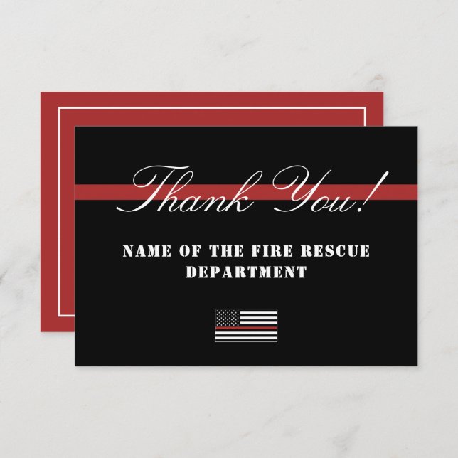 Thin Red Line USA Flag Firefighter Appreciation Thank You Card (Front/Back)