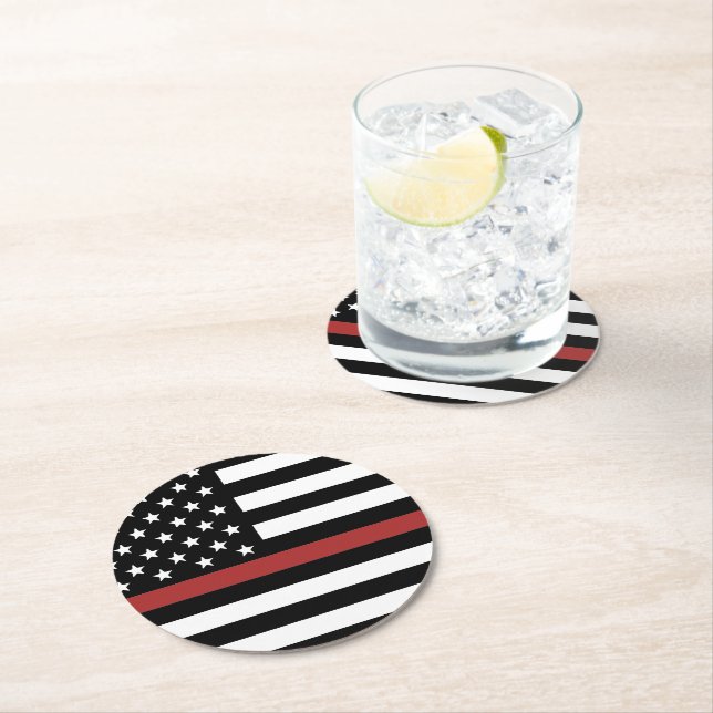 Thin Red Line USA Flag Firefighter Fire Department Round Paper Coaster (Insitu)