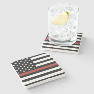 Thin Red Line USA Flag Firefighter Fire Department Stone Coaster