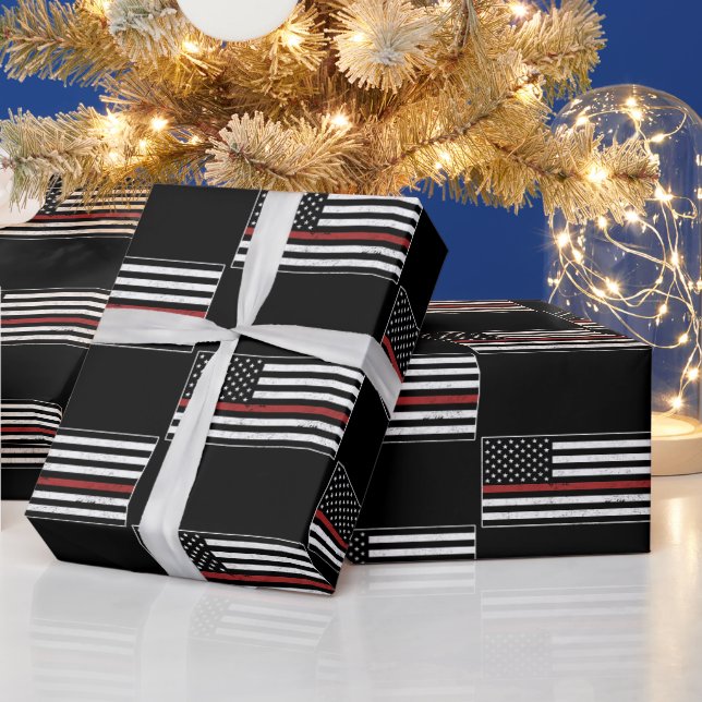 Thin Red Line USA Flag Firefighter Fire Department Wrapping Paper (Holidays)