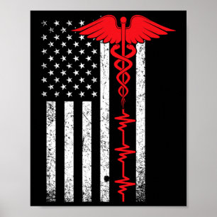 Thin Red Line Usa Flag Nurse For Women Girls Kids  Poster