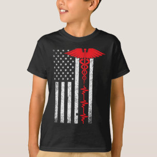 Thin Red Line Usa Flag Nurse For Women Girls Kids T-Shirt