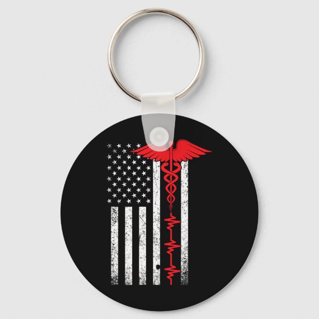 Thin Red Line Usa Flag Nurse  Key Ring (Front)
