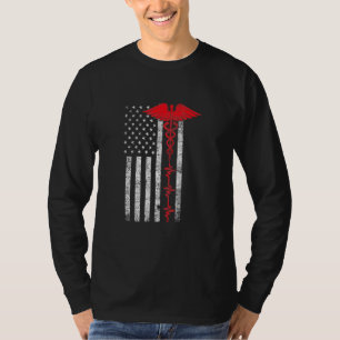Thin Red Line Usa Us Flag Heartbeat Pride Nurse T-Shirt