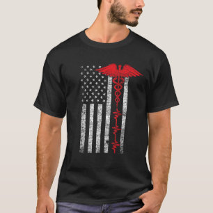 Thin Red Line USA US Flag Heartbeat Pride Nurse T  T-Shirt
