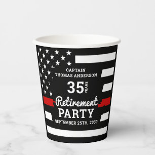 Thin Red Line Years Service Firefighter Retirement Paper Cups