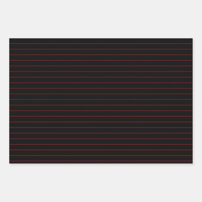 Thin Red Stripes on Black Party or Christmas Wrapping Paper Sheet (Front)